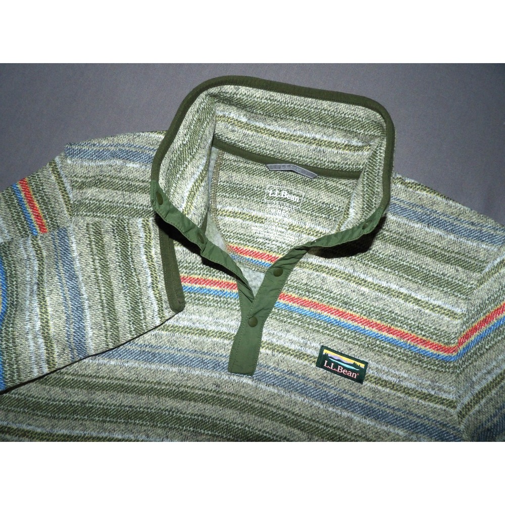 L.L. Bean Striped 1/4 Snap Pull Over Sweater Fleece Jacket Men's Fitted Medium